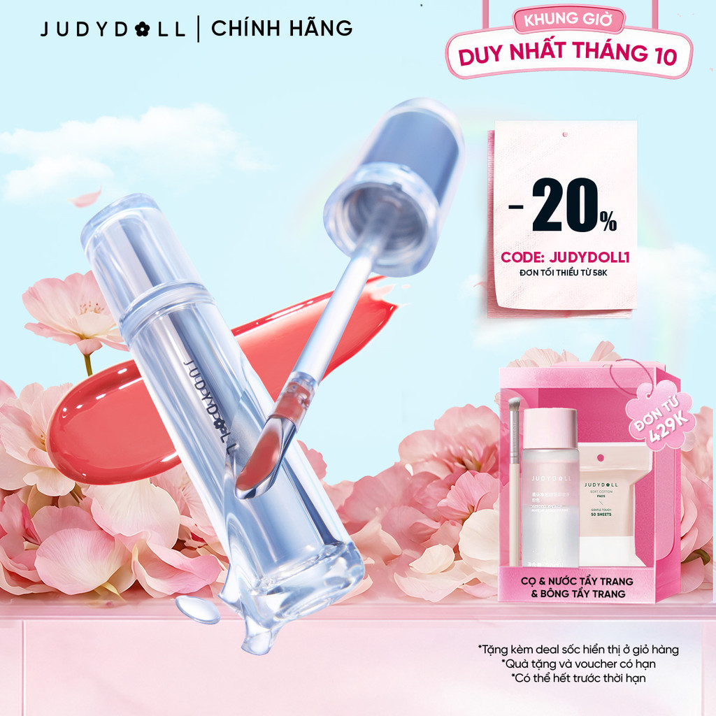 JUDYDOLL Son bóng "Ice-iron" Watery Lip Gloss Lâu trôi Không dính cốc Dưỡng ẩm 2,4g
