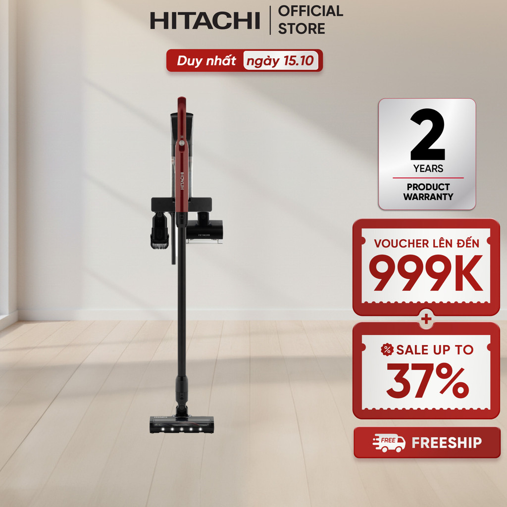 Máy hút bụi không dây Hitachi, PV-X95N nhẹ 1.2/1.8kg có đầu hút giường/nệm - Bảo hành 24 tháng