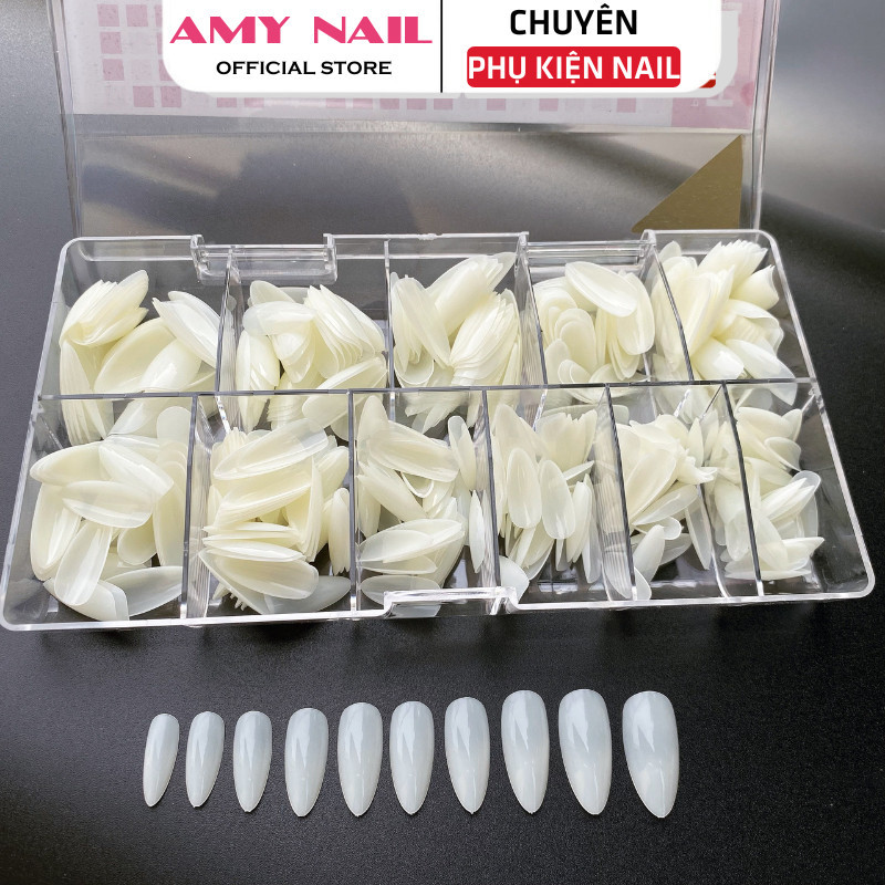 Móng úp HSM trơn phom bầu hạt na hàng chuẩn, móng xịn không gãy không vỡ  - hộp 500 móng