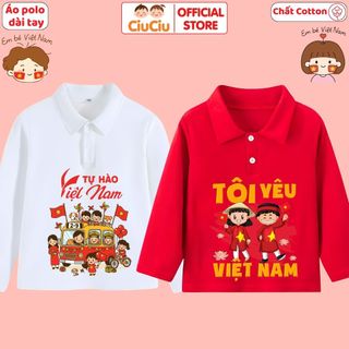 Áo Polo Dài Tay Cho Bé Trai Bé Gái Hình Tôi Yêu Việt Nam CIUCIU Áo Thun Thu Đông Chất Cotton Mềm Mịn