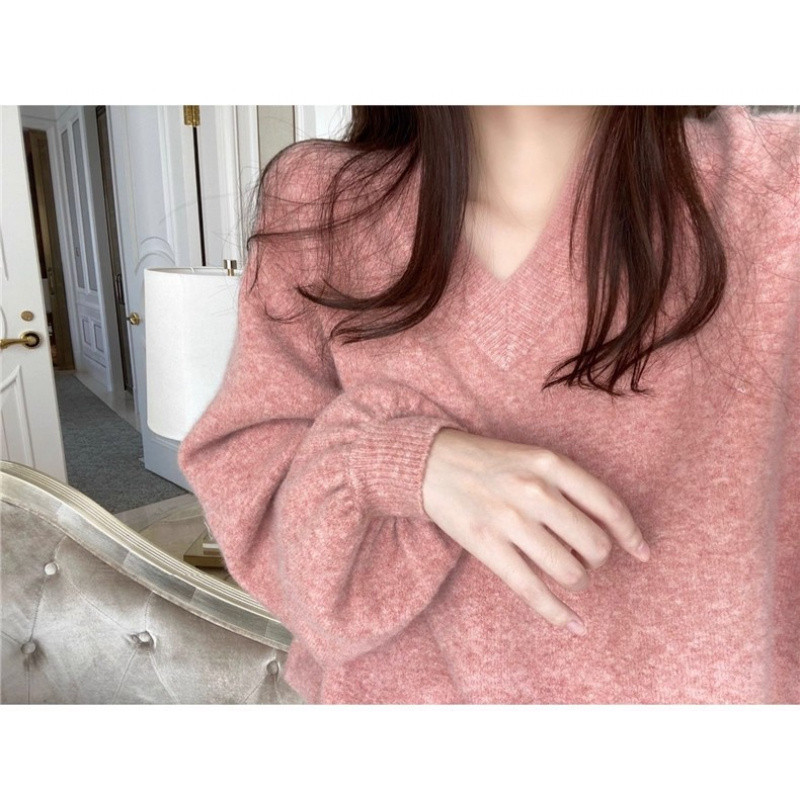 Áo len tết dệt kim đỏ giáng sinh mùa đông cổ chữ V màu đỏ dày, dáng rộng cho mùa thu đông | BigBuy360 - bigbuy360.vn