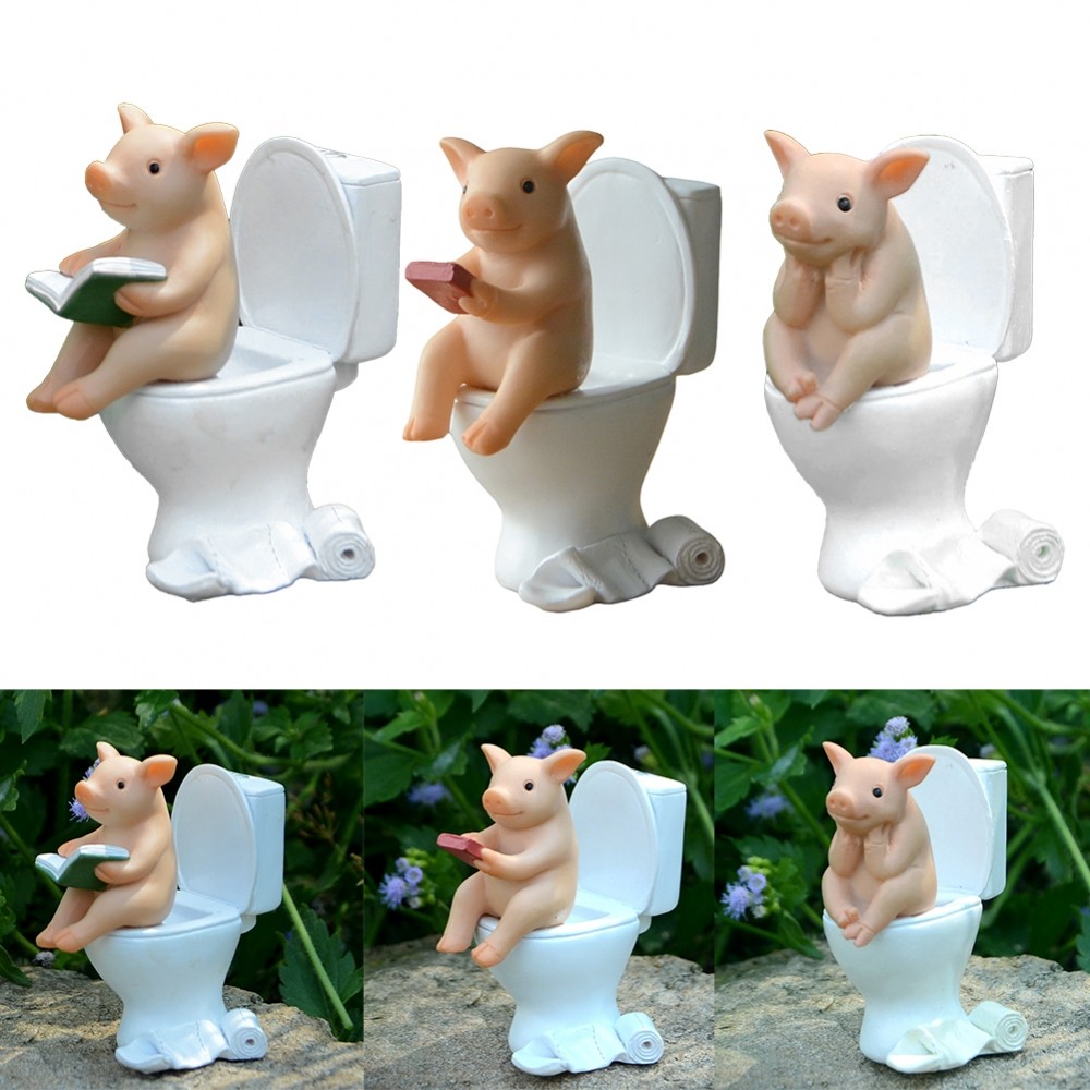 Cute Piggy Figurine Wood-Resin Material High Quality Attention To Detail