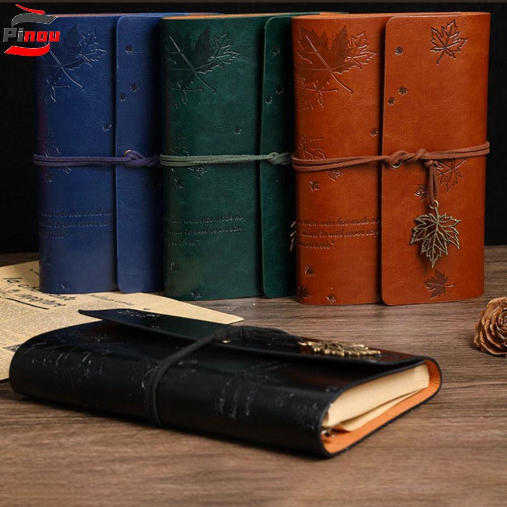 POOU Travelers Vintage Notebook, A6 Da PU PU Kraft Notebook, Sổ tay Giấy Kraft Rời Lá Notepad Retro 