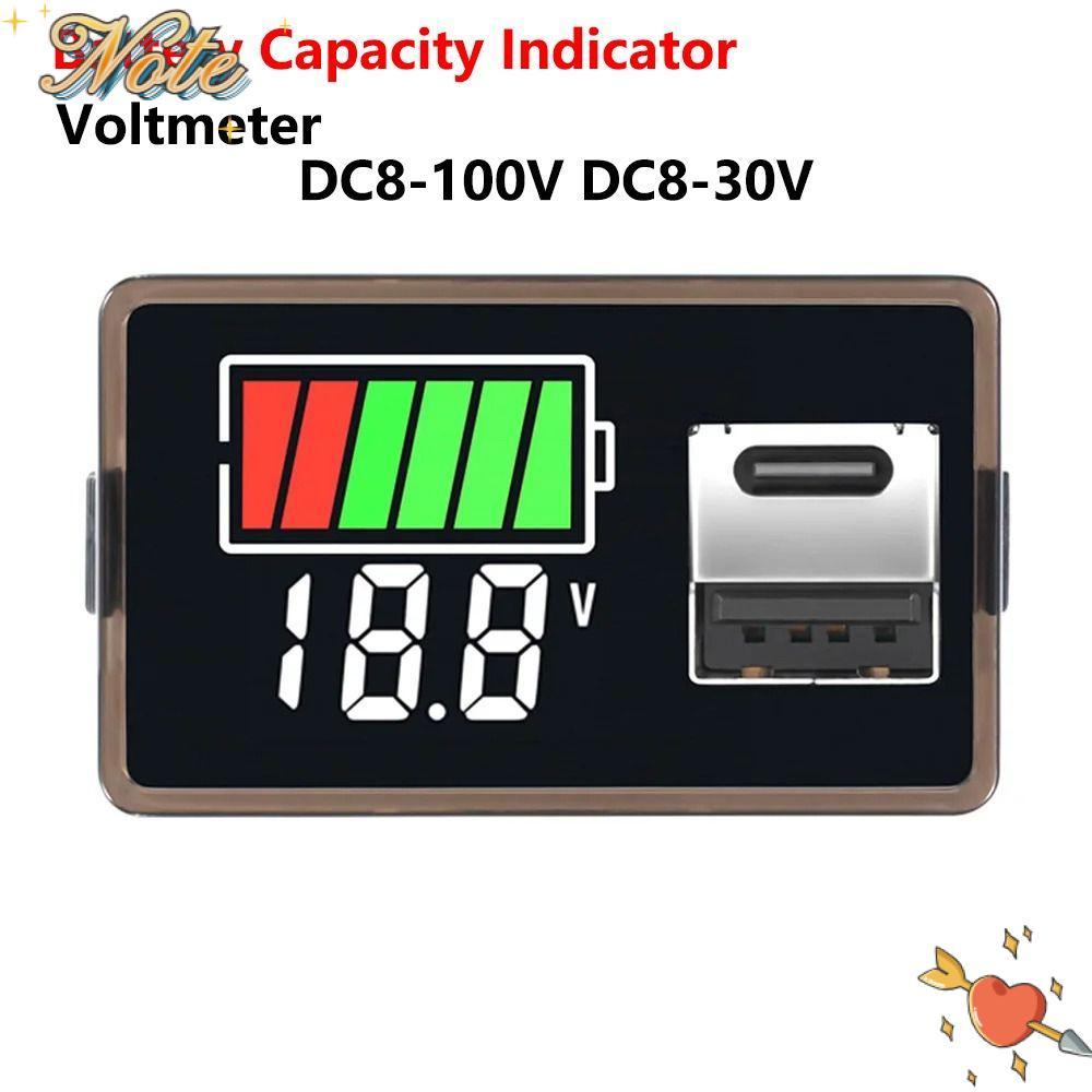 NOTE1 Chỉ báo dung lượng pin, Vôn kế kỹ thuật số axit chì Lithium Type-C, Màn hình LCD chuyên nghiệp