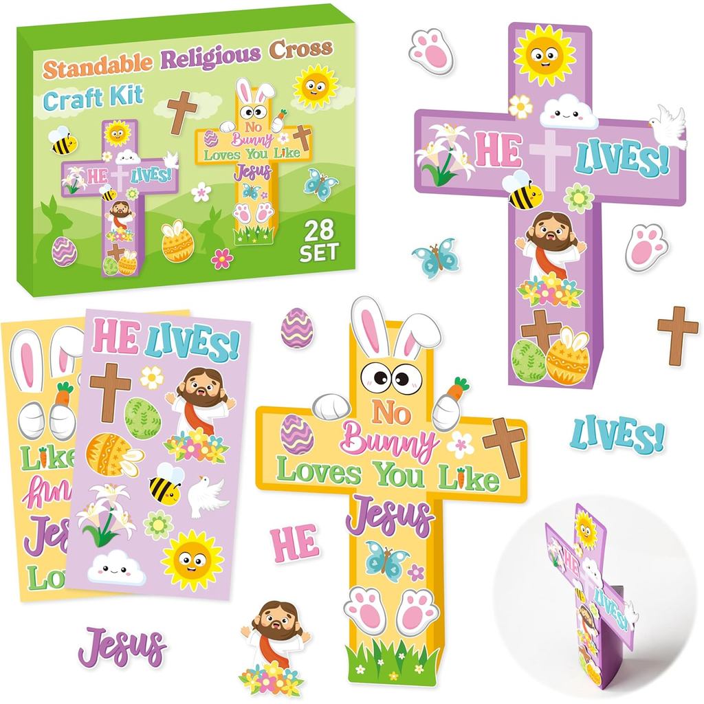 BeYumi Easter Standable Tôn giáo Craft - 28 Cái Phục sinh Tôn giáo Cross Craft Kit Make Your Own Jes