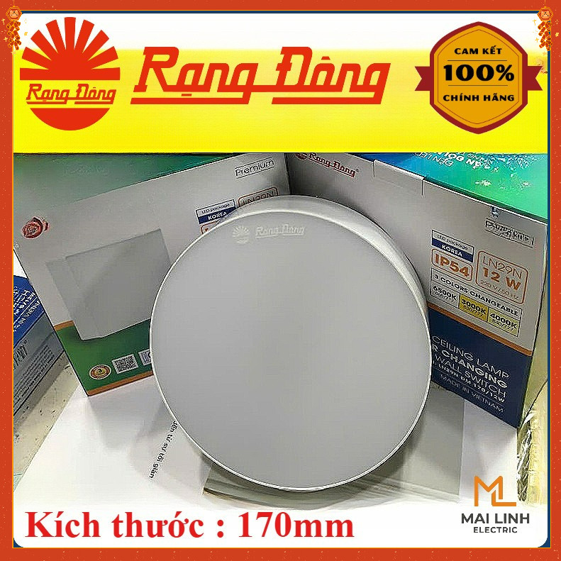 {Rạng Đông} Đèn Led ốp nổi trần (Vuông & Tròn) 12W Đổi 3 Màu - Đường kính 170mm -Chip hàn quốc Model