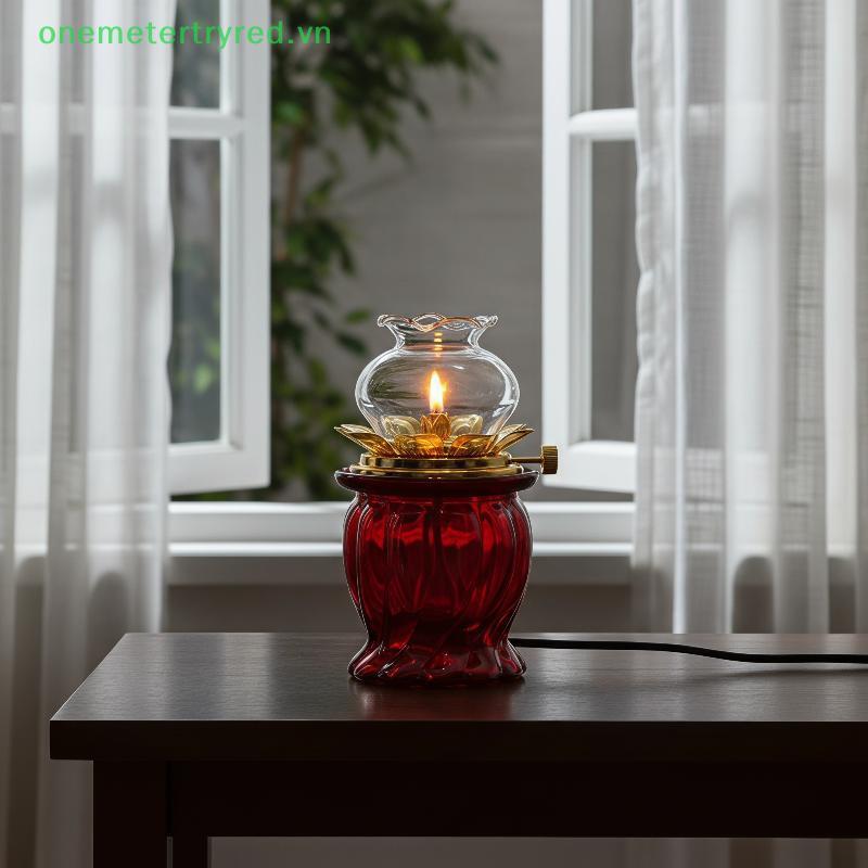 Metertryred Vintage Glass Lotus Oil Lamp Golden Lotus Chi tiết Đốt lâu để thờ cúng Thiền Tặng VN