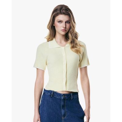 GIGI - Áo dệt kim nữ cổ bẻ tay ngắn phom ôm_G1305K252713-01