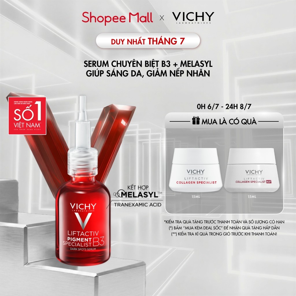 [Thế hệ mới] Serum Vichy B3 sáng da +98% sau 2 tuần nhờ Melasyl + Tranexamic Acid, giảm đốm nâu thâm nám toàn diện, 30ml