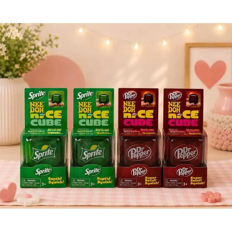 NeeDoh Nice Cube Sprit-e & Dr Pe-pper Squishy, Đồ chơi thần tài giảm căng thẳng Khối lập phương giác