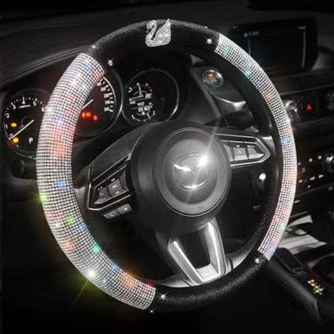New Car Steering Wheel Cover Diamond Swan Crown Four Seasons Universal Cute Car Interior Decoration 