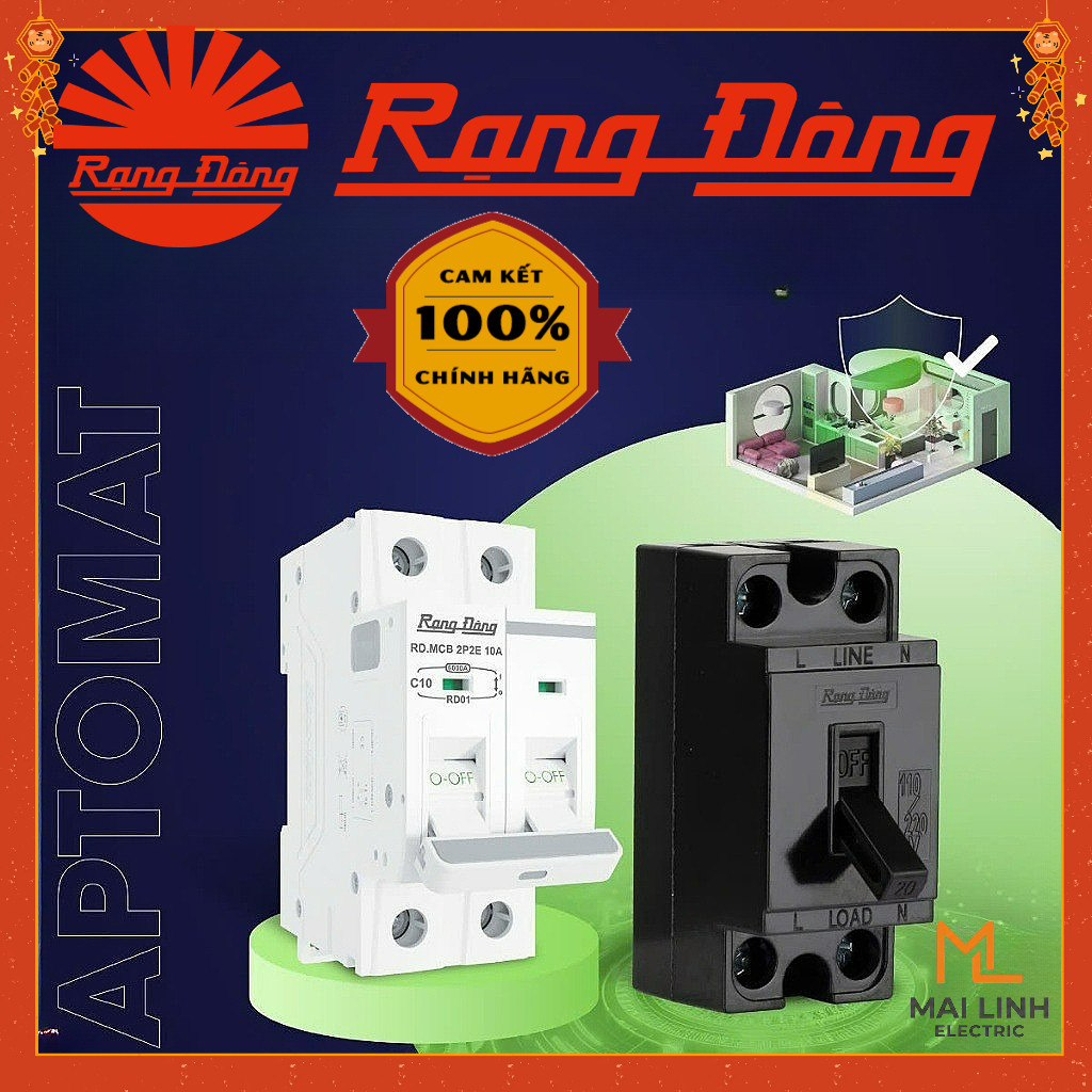 (Rạng Đông) Cầu dao, HB, CB cóc, MCB 2 pha - 2 cực, Át Aptomat ngắn mạch 2 tép 10A 15A 20A 25A 32A 4