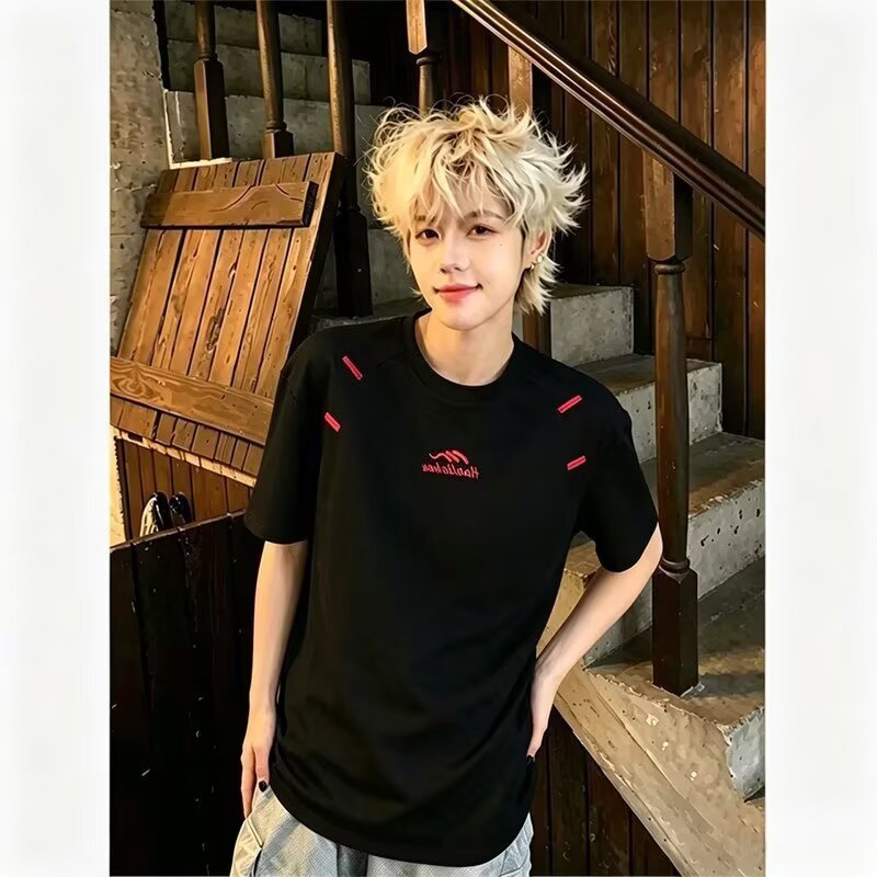 88rising Cơ Bản Đôi Vai Viết Tay Phông Chữ Thêu LOGO Tay Ngắn Mỹ Retro Hip Hop Cặp Đôi Áo Thun