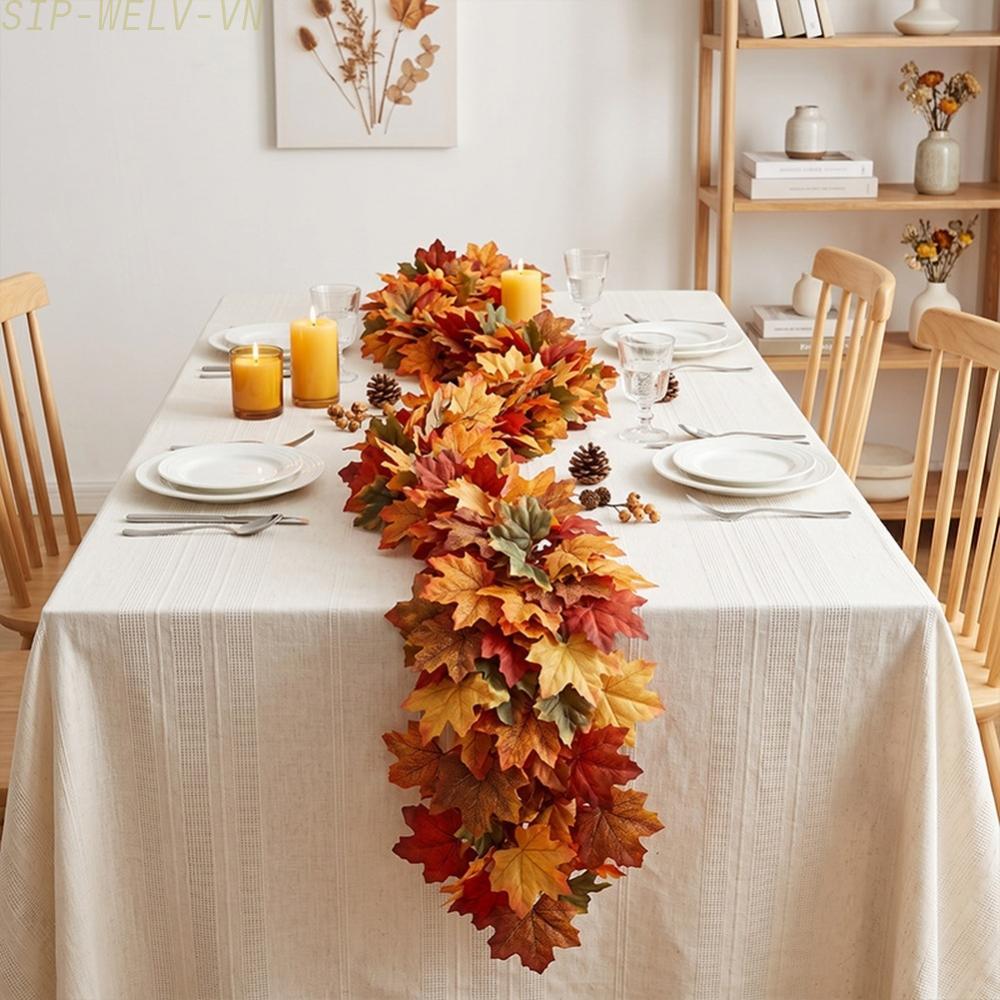 {WELV}Artificial Maple Vine Garland with Realistic Leaves for Holiday For Home Styling