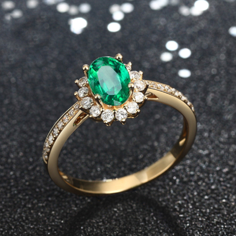 [Hàng có sẵn] Nhẫn đá quý ngọc lục bảo mạ vàng 18K thời trang mạ vàng nữ Live Mouth có thể điều chỉn