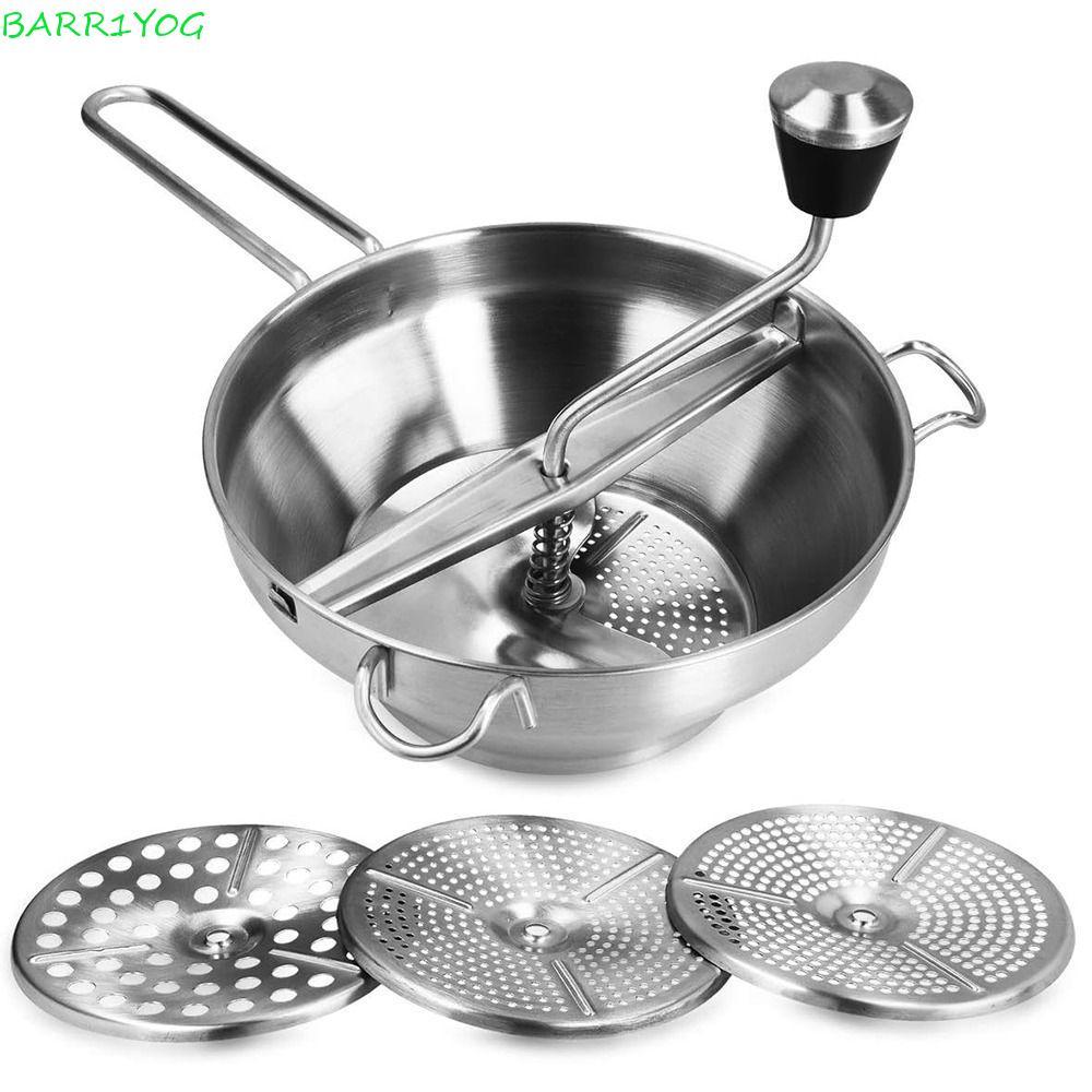 Máy xay quay thực phẩm BARR1Y0G, Thép không gỉ 3 đĩa mài Puree Grind, Tay quay bền Chống gỉ Dễ dàng 