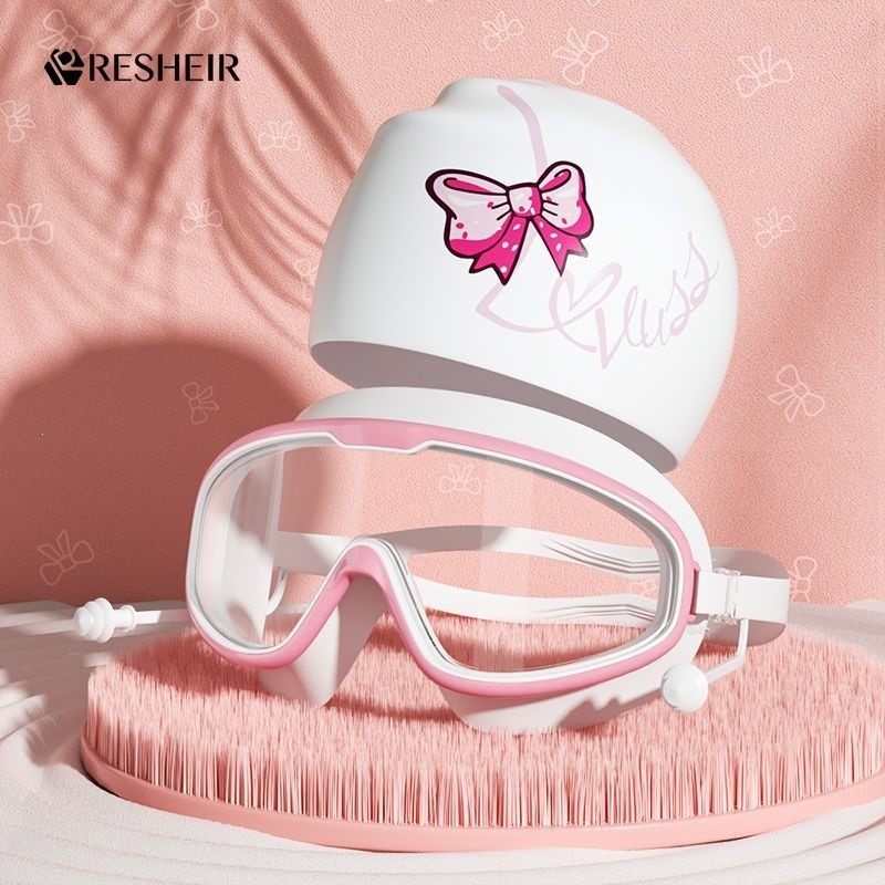 Popular~High-definition waterproof anti-fog swimming cap and goggles set, large-frame electroplated 