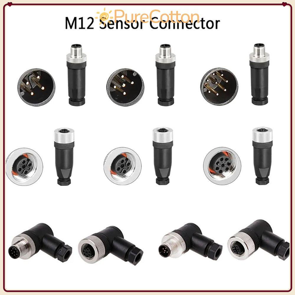 Đầu nối cảm biến M12 PURECOTTON0, phích cắm hàng không M12 chống nước, cáp cảm biến M12, bộ chuyển đ