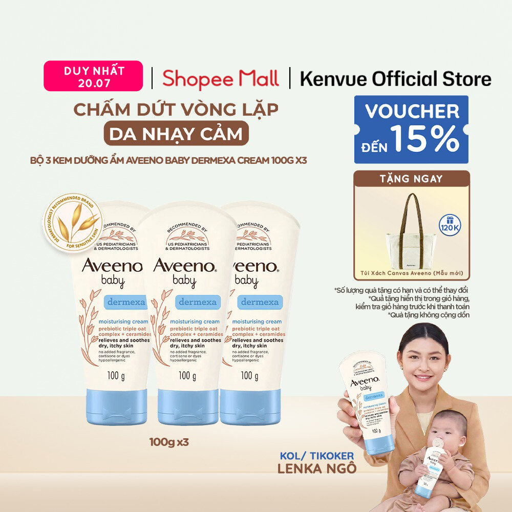 Combo 3 Kem dưỡng ẩm Aveeno Baby Dermexa Cream 100g