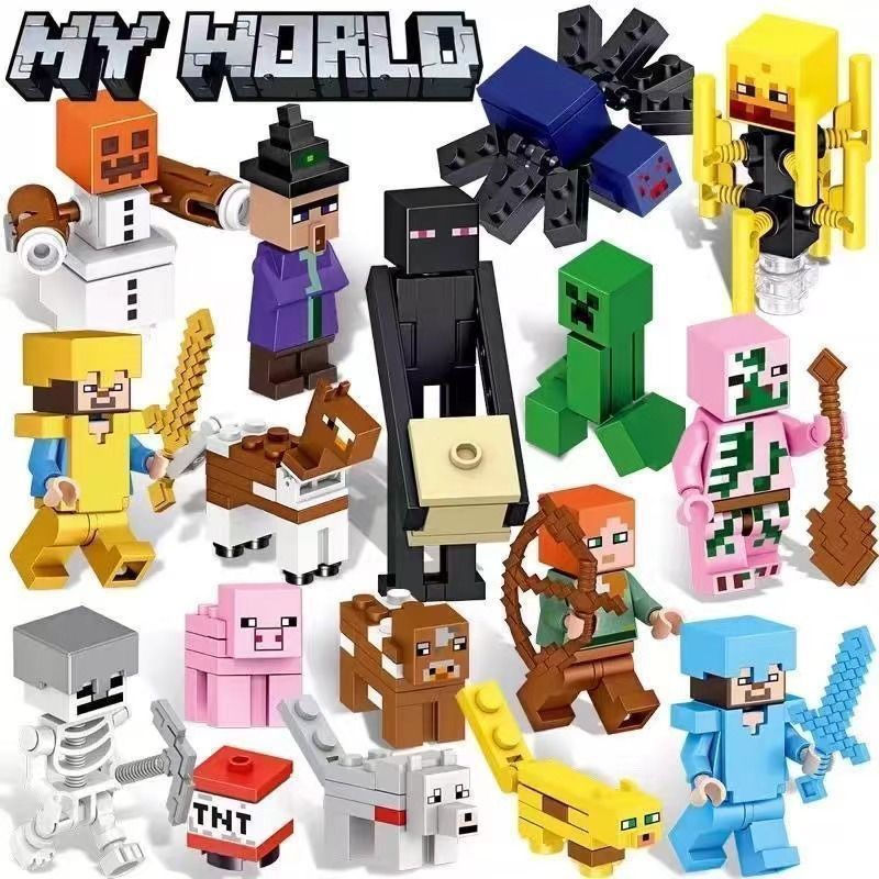 New Product#Compatible with Lego bricks, Minecraft minifigures, complete set of Steve, animal, boy e