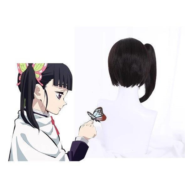 Tsuyuri Kanao Cosplay Demon Slayer Kimetsu no Yaiba Halloween Anime Fan Đen Tóc Giả 9DIR