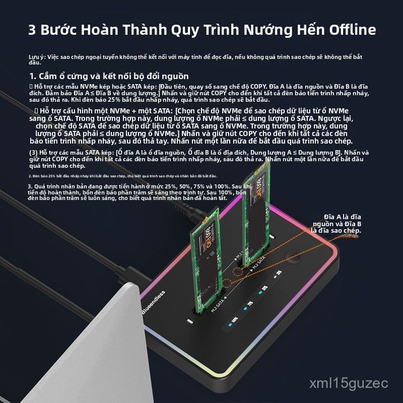 Dock ổ cứng M.2 kép NVMe SATA 20Gbps box SSD clone một chạm chính hãng bền đẹp bán chạy giao nhanh c