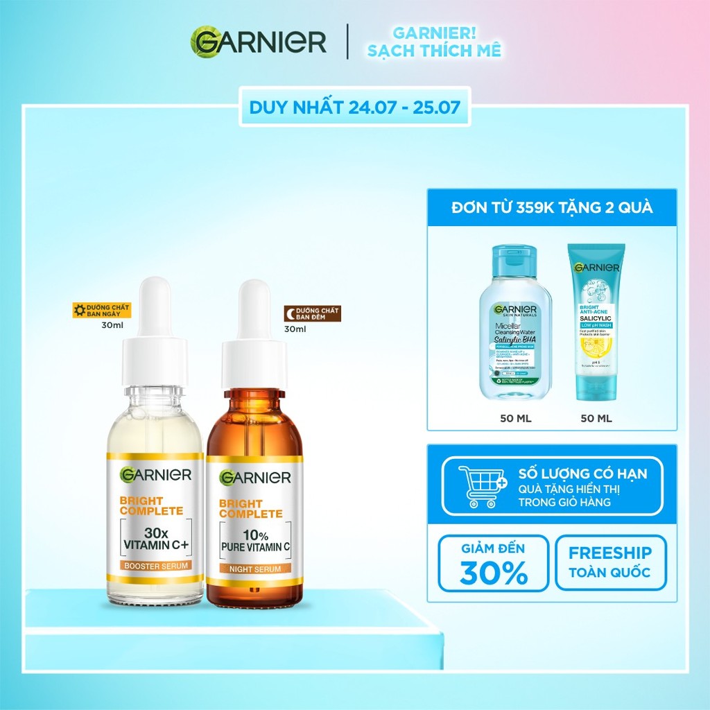 Bộ đôi Dưỡng chất Vitamin C Ngày & Đêm Garnier Bright Complete dưỡng sáng da ( 30ml X2)