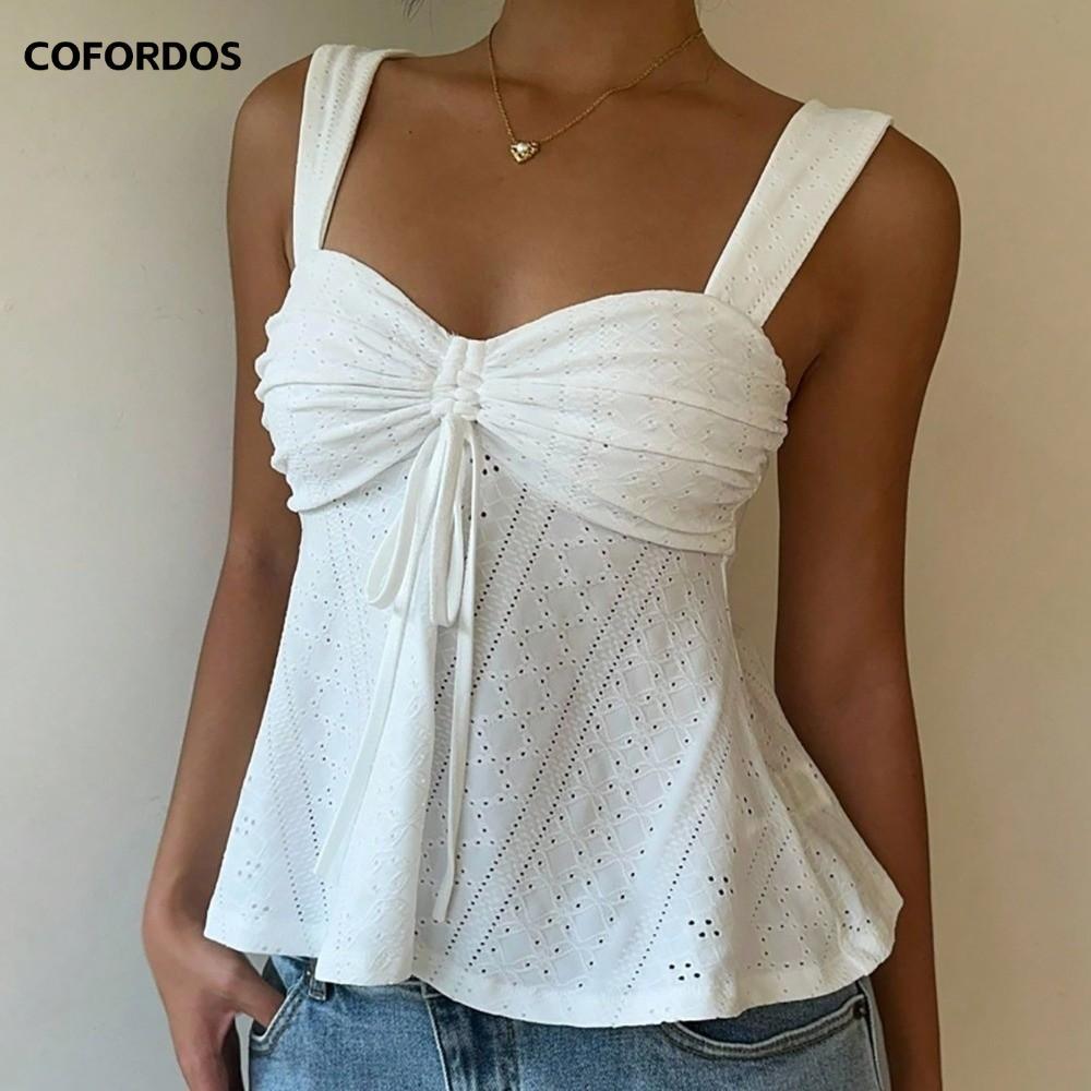 Áo Tank COFORDOS, Áo ba lỗ hở lưng xếp li, Áo ba lỗ hình chữ A ngọt ngào dành cho nữ