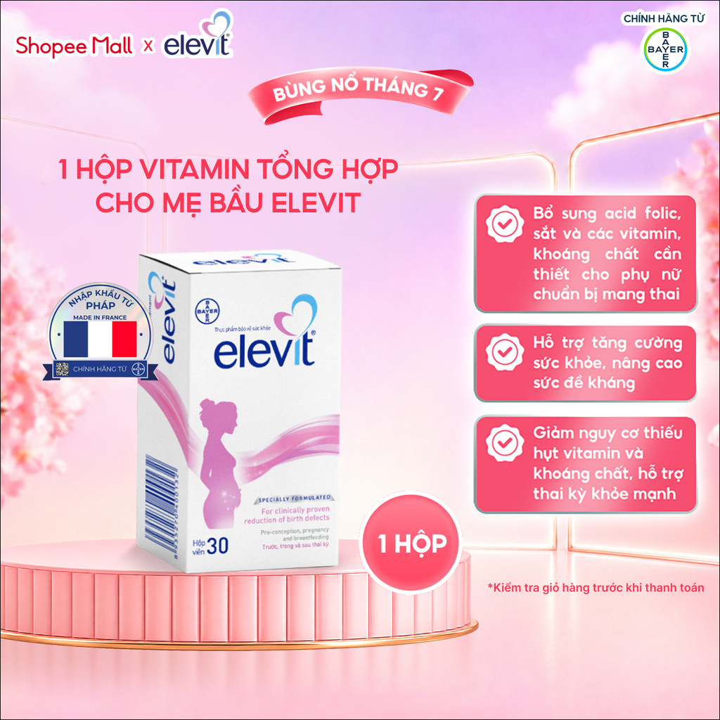 Thực phẩm bảo vệ sức khỏe Elevit 30 Viên bổ sung Acid Folic, Sắt, Canxi, Các Vitamin và Các khoáng chất