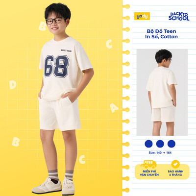 Bộ đồ teen YODY set áo thun quần short cho bé lớn, vải cotton thoáng mát ICST26S001