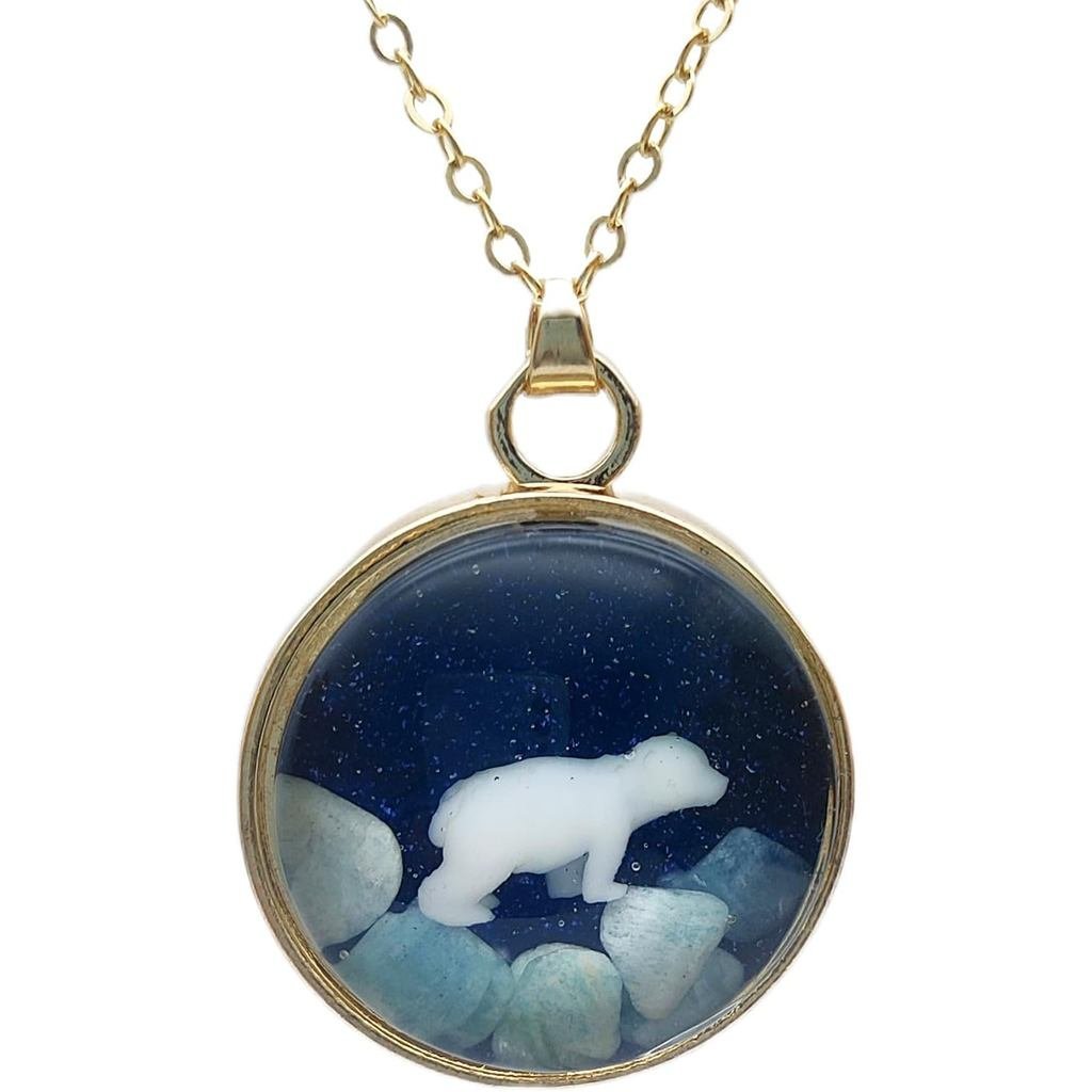 PolarBear3DArcticNorthPoleStarrySky18KGold-PladedChainsCổwithPendantWomen 'sHandmade