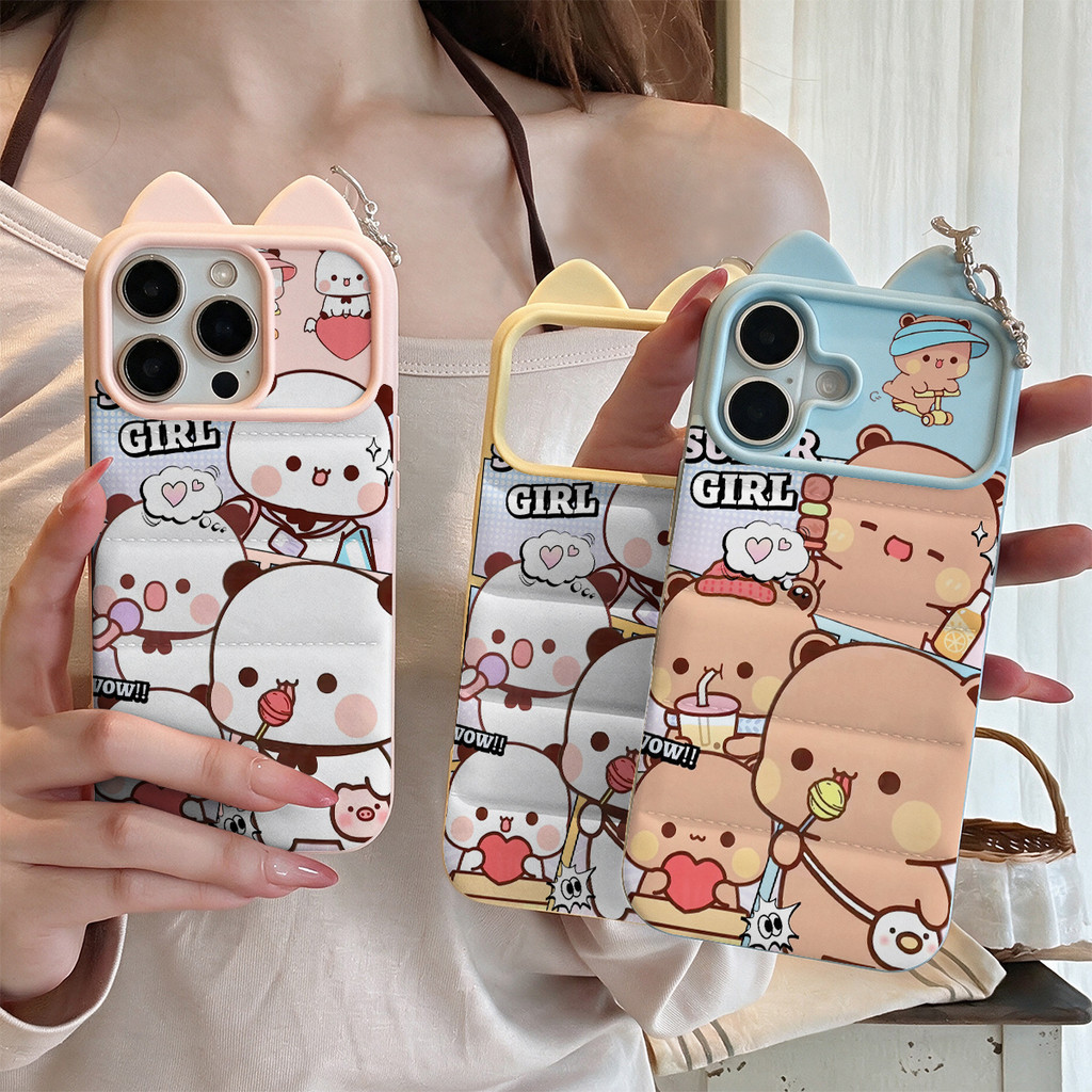 Truyện tranh đồ ăn vặt Yier Bubu Ốp lưng tai mèo may mắn silicon mềm chống rơi cho iPhone 17proMAX 1