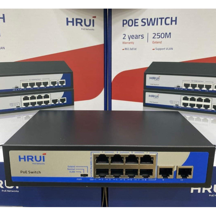 SWITCH POE HIỆU HRUI HR902-AF-82N 10/100M 8P + 2P UPLINK
