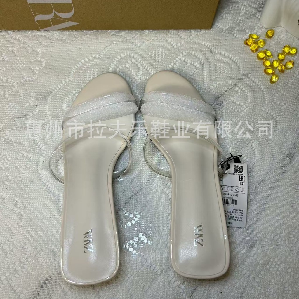 ZARA New Summer Crystal Heel Sandals for Women, Vacation Style Wedge Heel Open-Toe Transparent Strap