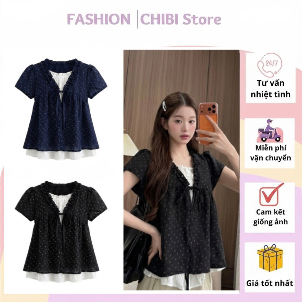 Áo Babydoll Hoa Nhí Viền Bèo Dễ Thương Áo Kiểu Nữ Đũi Linen Form Rộng Thời Trang Nữ