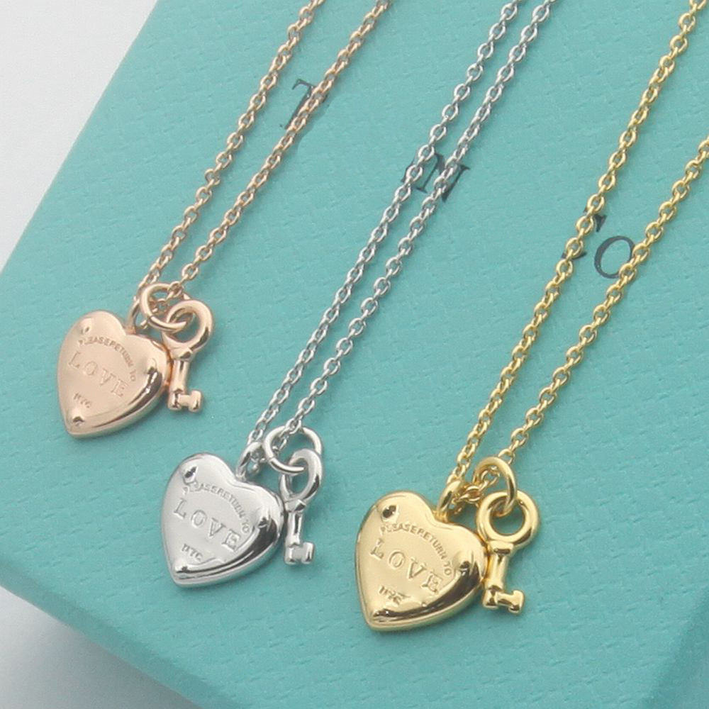 KZRQ Necklace, letter necklace, heart, ladies' key, peach t Key set with heart-shaped lock love