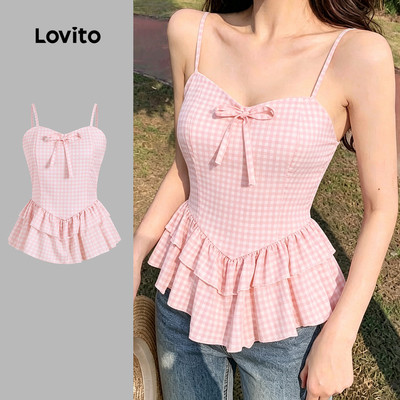 (New Arrival) Lovito Áo Kiểu Hàn Quốc Thanh Lịch Hai Lớp Thắt Nơ Khóa Kéo Thích Hợp Cho Mùa Xuân/hè Dành Cho Nữ L195EDD150