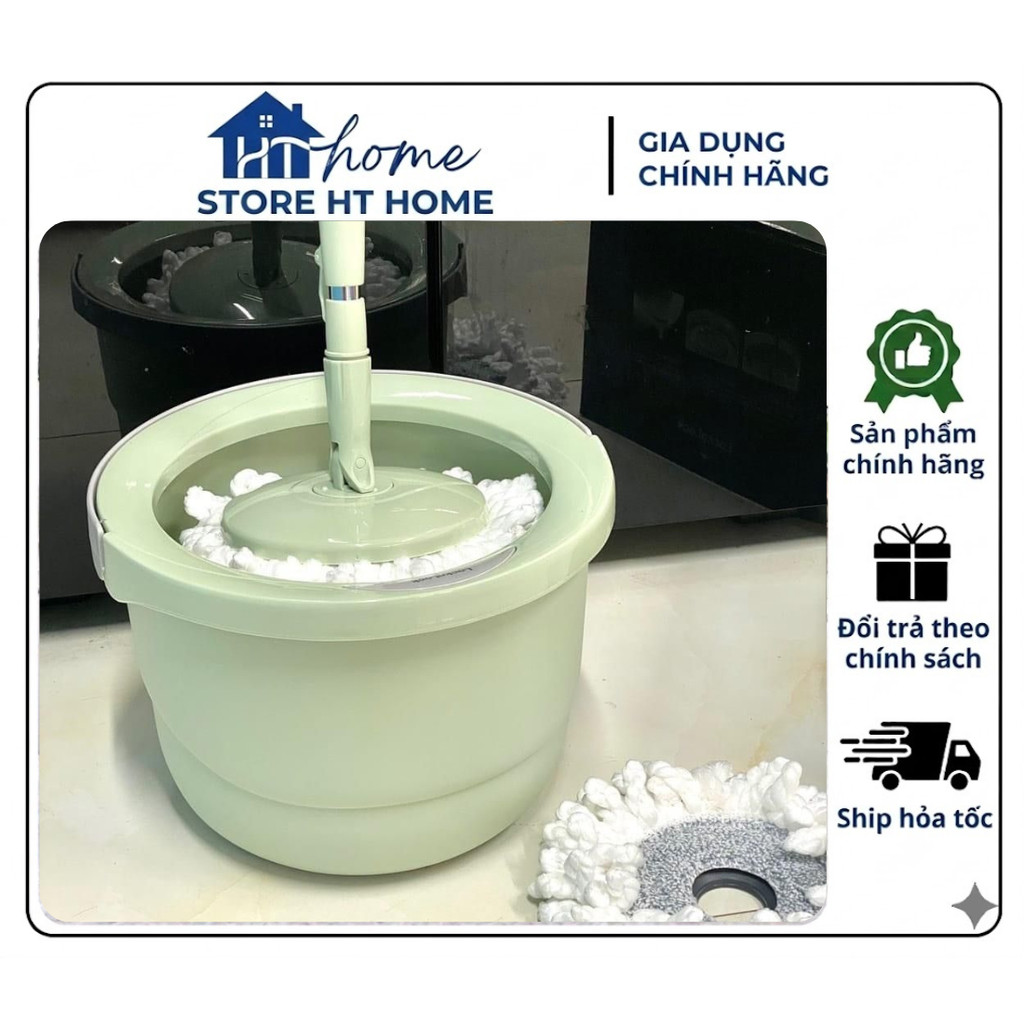 Bộ Cây Lau Nhà Xoay Tay LocknLock ETM498MIT, Bông Lau Thấm Hút, Xoay 360 Độ - Hàng Chính Hãng