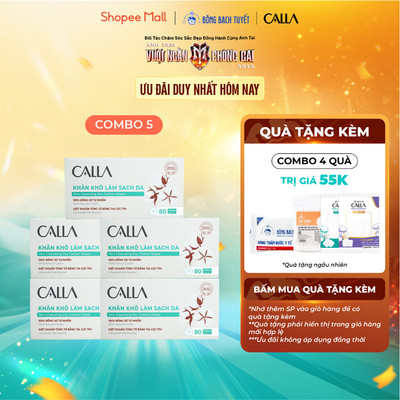 Combo 5 hộp khăn khô Bông Bạch Tuyết làm sạch da Calla đa năng 80 miếng/hộp - bông tẩy trang