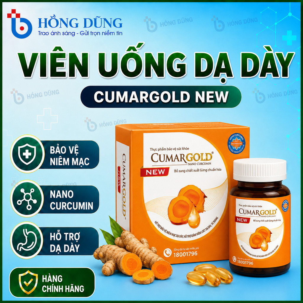 Viên uống dạ dày CumarGold New từ nghệ Nano Curcumin giảm viêm loét, đau thượng vị, trào ngược