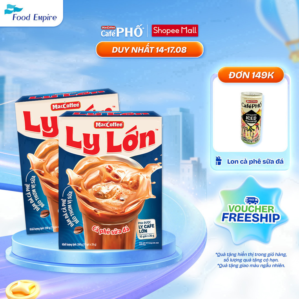 Combo 2 hộp Cà phê Ly Lớn - Maccoffee (hộp 10 gói x 26g)