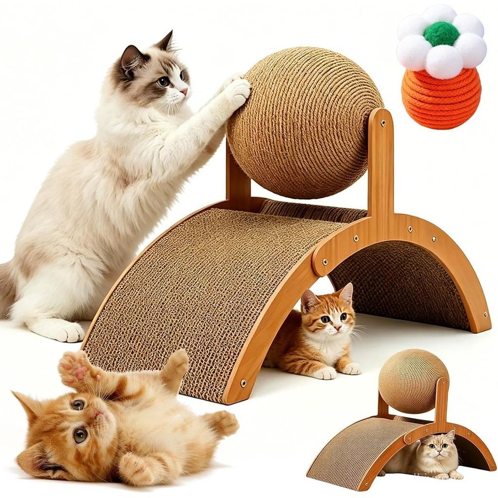 WobbleBallScratcher, BÓNG 2 trong 1Stwith360°RotatingSisalBall & ArchBridge, Anti-TipInteractiveScra