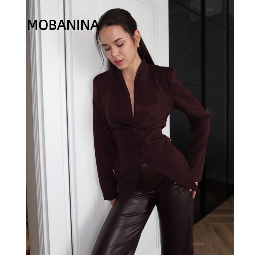 MOBANINA Nữ Blazer Phù Hợp Với, Cổ Chữ V Trọng Lượng Nhẹ Thắt Lưng Cinch Blazer, Hình Boxy Silhouett