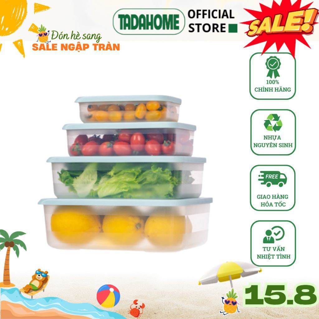 Bộ Hộp Thực Phẩm Có Nút Hẹn Giờ Việt Nhật 6596, Hộp Đựng Thức Ăn Nắp Kín Bảo Quản Đồ Ăn - TADAHOME