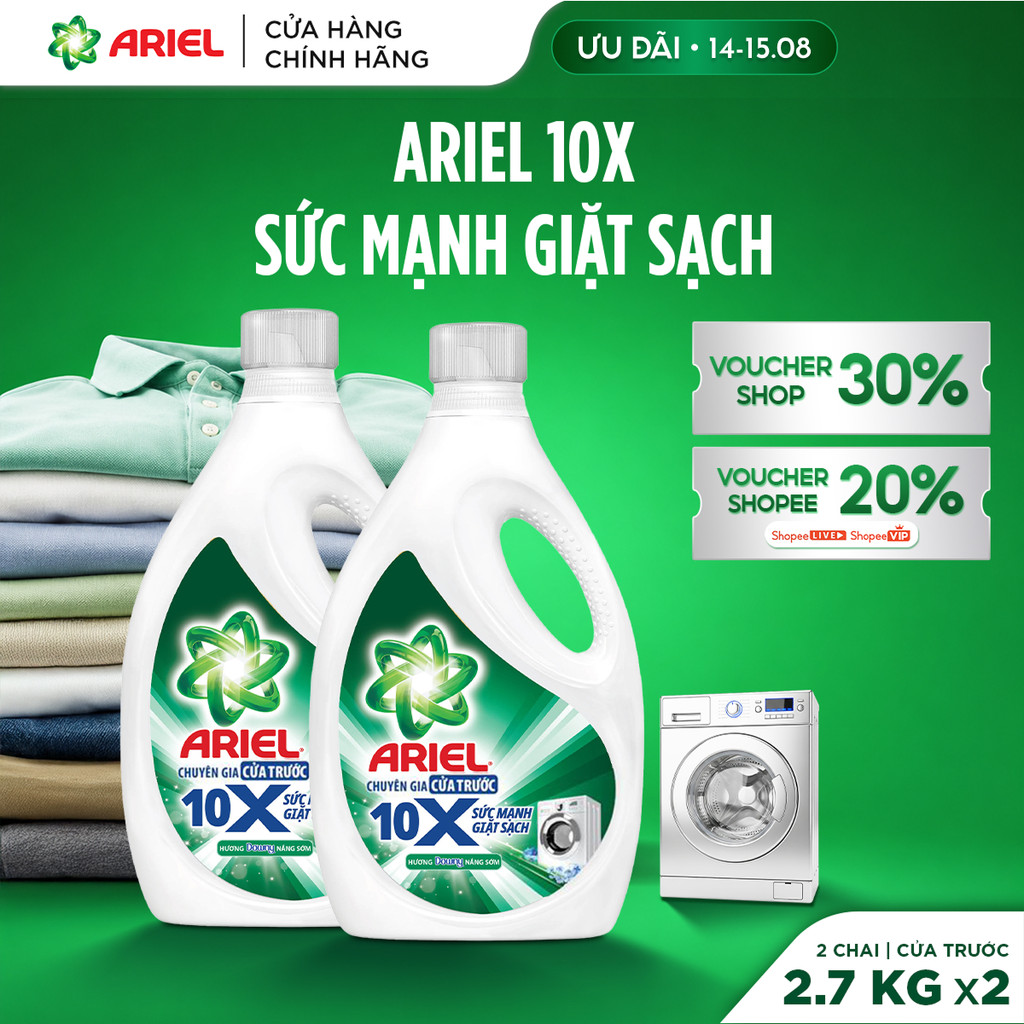 Combo 2 Nước Giặt Cửa Trước ARIEL Giặt Sạch Chai 2.7KG