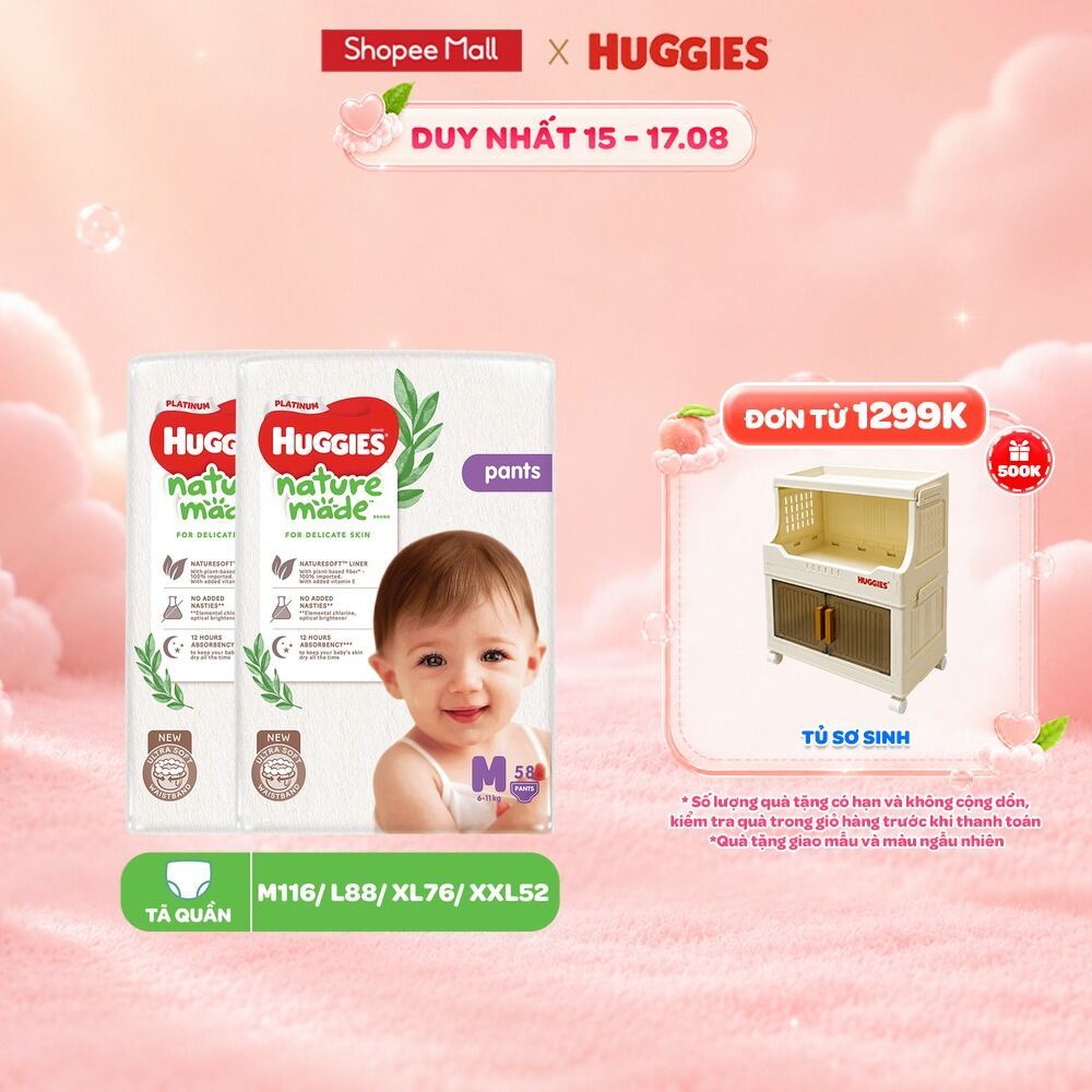 Combo 2/ Combo 3 Tã/Bỉm Dán và Quần Huggies NatureMade M64/L54/XXL44