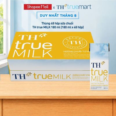 Thùng 48 hộp sữa tươi tiệt trùng TH true MILK hương chuối 180 ml (180 ml x 48)