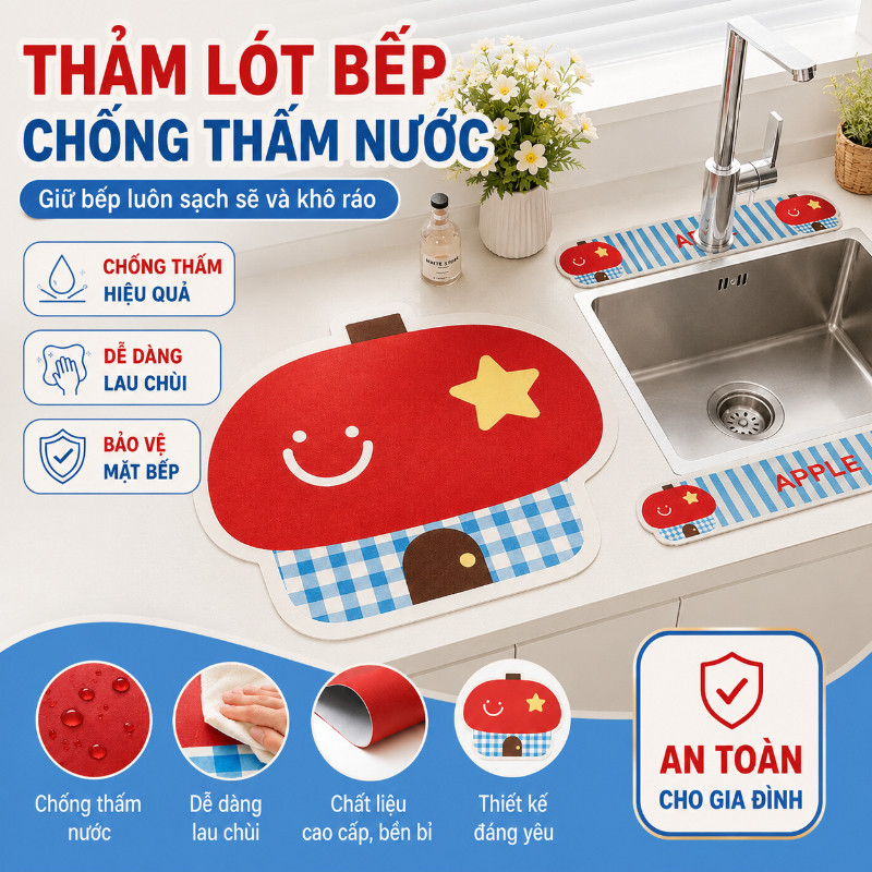 Combo 3 Thảm Diatomite, Hút Nước Nhanh Khô, Chống Trượt, Cho Bồn Rửa Bát, Size 60x10cm (2) + 60x40cm