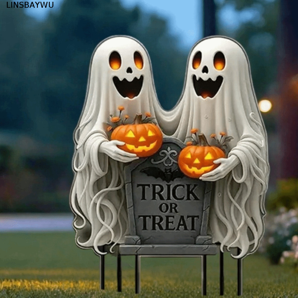 LINSBAYWU Halloween Ghost Stakes, Trick Or Treat Pumpkin Garden Trang trí, Ổ cắm sàn ngộ nghĩnh 2D F