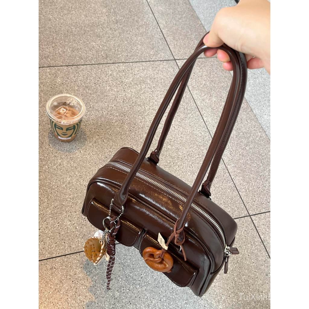 Fashionable and high-end bowling bag, single shoulder bag, vintage Boston underarm bag